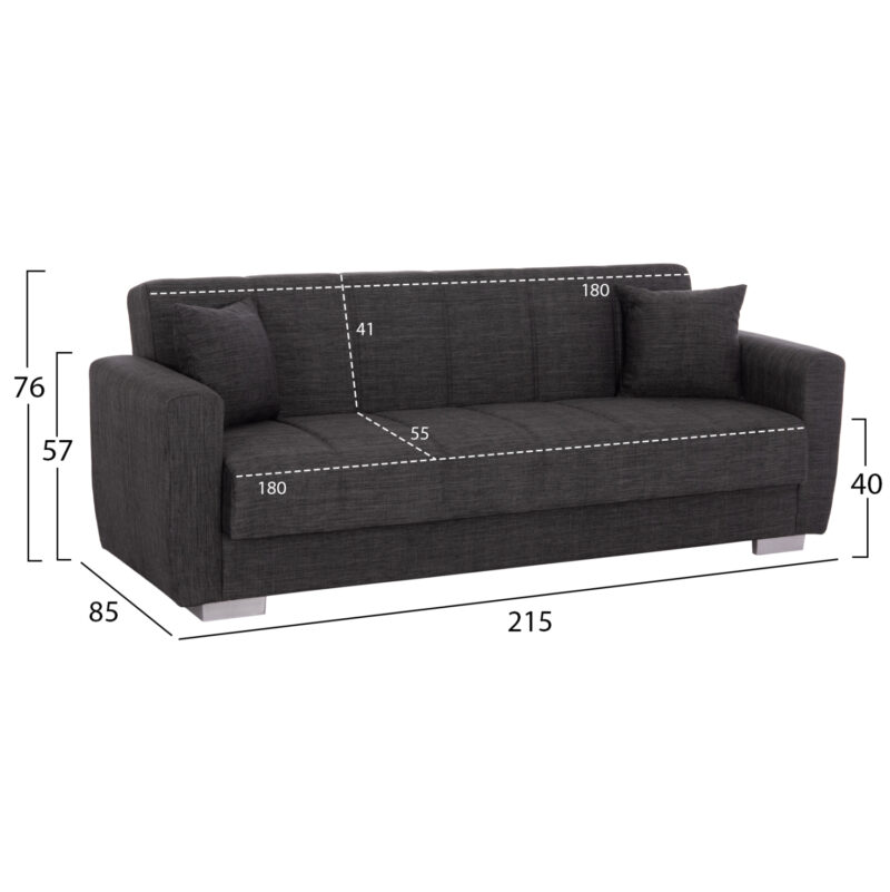 ΚΑΝΑΠΕΣ ΚΡΕΒΑΤΙ POLYA ΤΡΙΘΕΣΙΟΣ HM3240.03 ΓΚΡΙ 215x85x76Υ εκ.