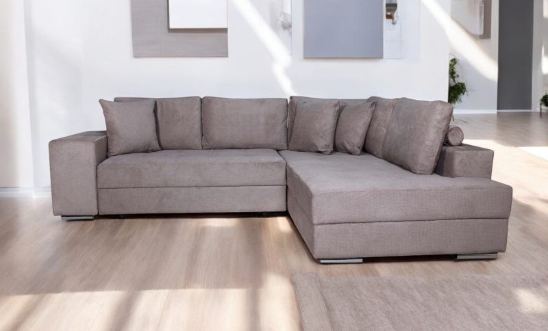 Karina Γωνιακός καναπές κρεβάτι με αποθηκευτικό χώρο & 2 σκαμπό 278x218εκ. Μπεζ σκούρο Δεξιά Γωνία