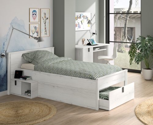 Lugano κρεβάτι με αποθηκευτικό χώρο 207x123x80εκ. (  για στρώμα 90x190εκ. ή 90x200εκ. ) Whitewashed Oak