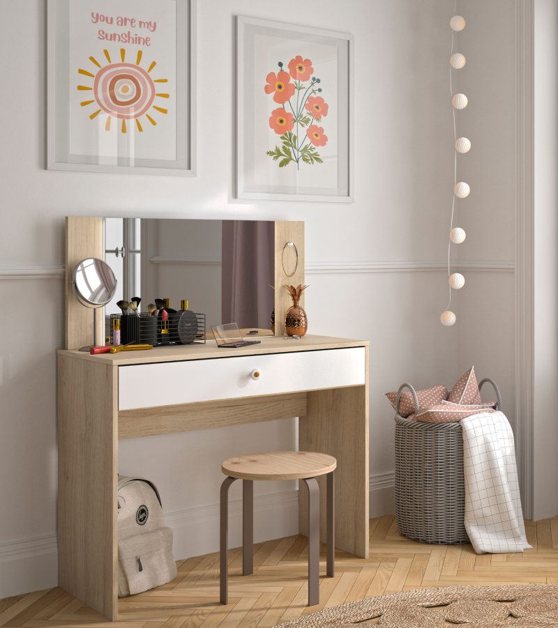 Makeup μπουντουάρ με ένα συρτάρι και καθρέφτη 94x44x121/77εκ. Natural Chestnut / Λευκό Makeup μπουντουάρ με ένα συρτάρι και καθρέφτη 94x44x121/77εκ. Natural Chestnut / Λευκό