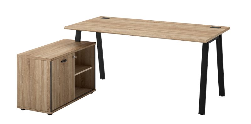 Mambo επαγγελματικό γραφείο γωνιακό με ντουλάπι αριστερά 160/144x160/173/186x74/55εκ. Sonoma Μαύρο