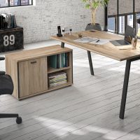 Mambo επαγγελματικό γραφείο γωνιακό με ντουλάπι αριστερά 160/144x160/173/186x74/55εκ. Sonoma Μαύρο