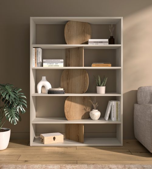 Manosque βιβλιοθήκη με 4 ράφια 125x36x175εκ. Greige / Helvezia Oak