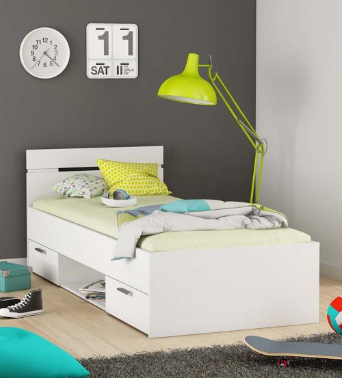 Michigan κρεβάτι μονό με δυο συρτάρια 95x205x75εκ.  ( για στρώμα 90x200εκ. ) Λευκό