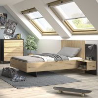 Mimizan κρεβάτι ημίδιπλο με 1 κρεμαστό κομοδίνο 170x206εκ. ( για στρώμα 120x200εκ. ) Helvezia Oak / Black