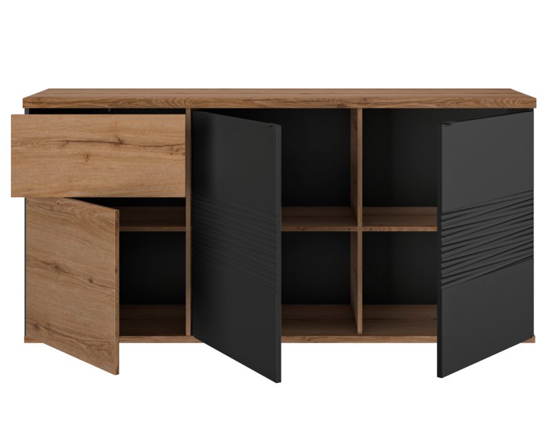 Otello μπουφές με 3 πόρτες και 1 συρτάρι 180x47x87εκ.  Helvezia Oak / Μαύρο