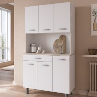 Pasta μπουφές για κουζίνα με 6 ντουλάπια και 1 συρτάρι 101x43x185εκ. Λευκό / Acacia