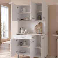 Pasta μπουφές για κουζίνα με 6 ντουλάπια και 1 συρτάρι 101x43x185εκ. Λευκό / Acacia
