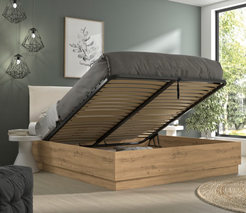 rivoli_tidy_krevati_diplo_apothikeytiko_xwro Rivoli κρεβάτι διπλό με αποθηκευτικό χώρο 165x206x101εκ. ( για στρώμα 160x200εκ. ) Artisan Oak / Μπεζ ύφασμα