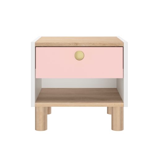 Romy κομοδίνο με ένα συρτάρι 39x35x37εκ. Λευκο / Ροζ / Blond Oak Romy κομοδίνο με ένα συρτάρι 39x35x37εκ. Λευκο / Ροζ / Blond Oak