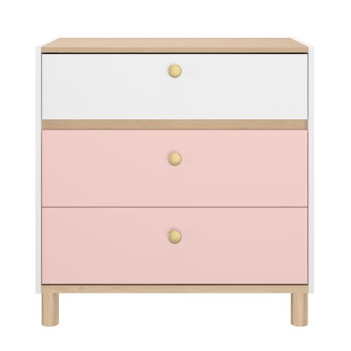 Romy συρταριέρα με 3 συρτάρια 81x45x82εκ. Λευκό / Ροζ / Blond Oak