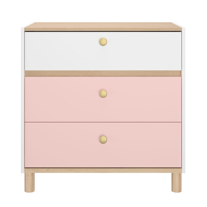 Romy συρταριέρα με 3 συρτάρια 81x45x82εκ. Λευκό / Ροζ / Blond Oak Romy συρταριέρα με 3 συρτάρια 81x45x82εκ. Λευκό / Ροζ / Blond Oak