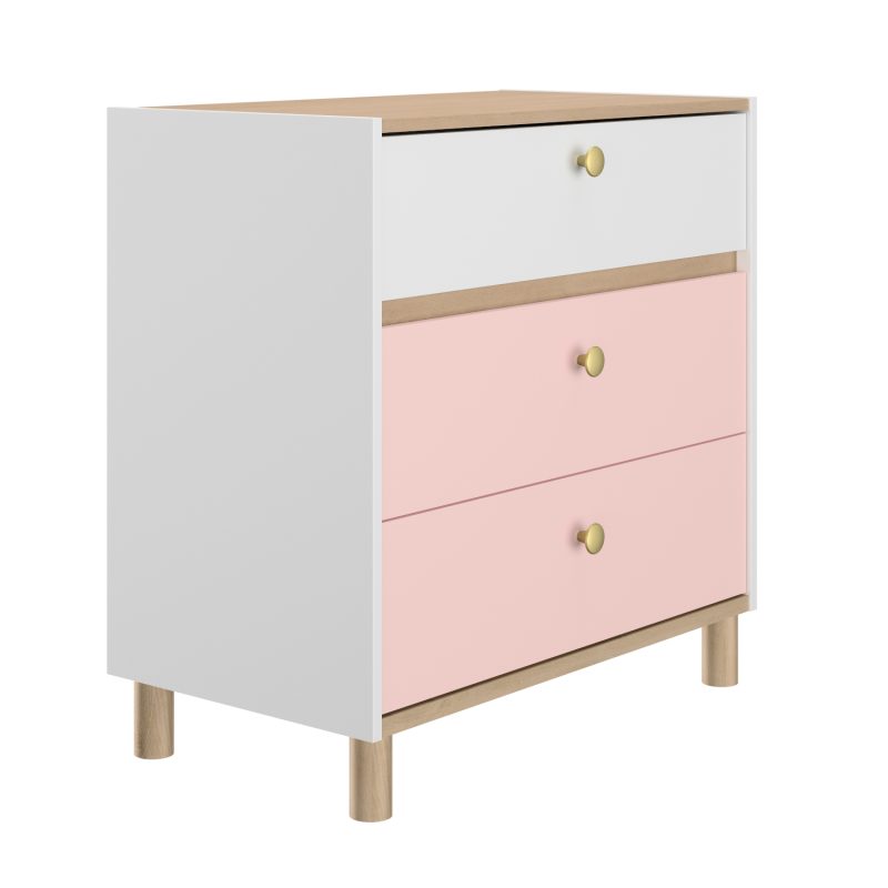 romy_syrtariera_2 Romy συρταριέρα με 3 συρτάρια 81x45x82εκ. Λευκό / Ροζ / Blond Oak