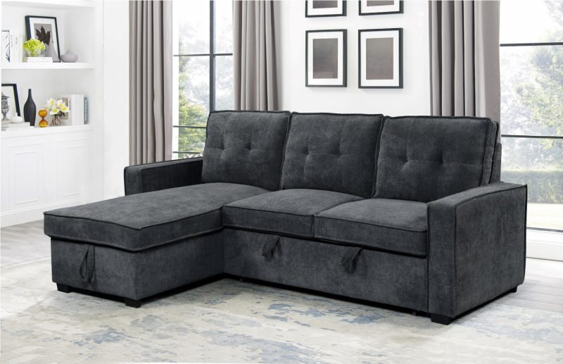 Tiago Γωνιακός καναπές κρεβάτι με αποθηκευτικό χώρο 222x150x94εκ. Γκρι σκούρο με αναστρέψιμη γωνία