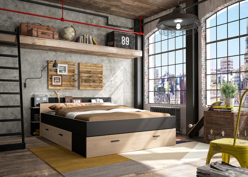 Tonight Κρεβάτι διπλό με αποθηκευτικούς χώρους 191x221εκ. ( για στρώμα 160x200εκ. ) Black/Natural Chestnut Tonight Κρεβάτι διπλό με αποθηκευτικούς χώρους 191x221εκ. ( για στρώμα 160x200εκ. ) Black/Natural Chestnut