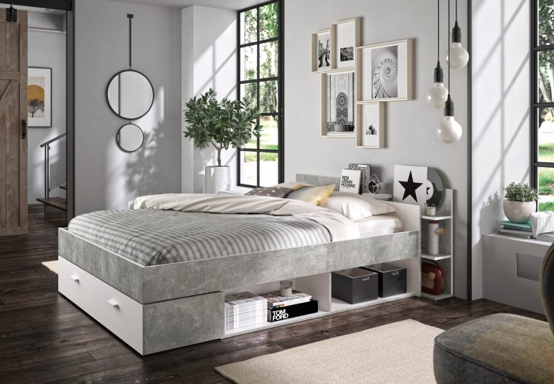 Tonight Κρεβάτι διπλό με αποθηκευτικούς χώρους 171x211εκ. ( για στρώμα 140x190εκ. )  Λευκό / Beton