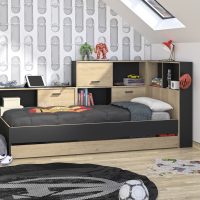 Erwan κρεβάτι μονό 120x221εκ. ( για στρώμα 90x200εκ. ) Black/Natural Chestnut με αποθηκευτικό συρτάρι