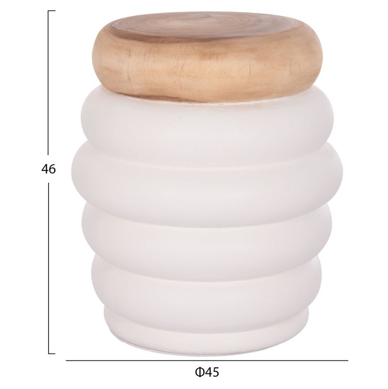 ΣΚΑΜΠΟ PUFFAT HM18172.02 FIBER CEMENT ΛΕΥΚΟ- ΞΥΛΟ TEAK TOP Φ45x46Υεκ.