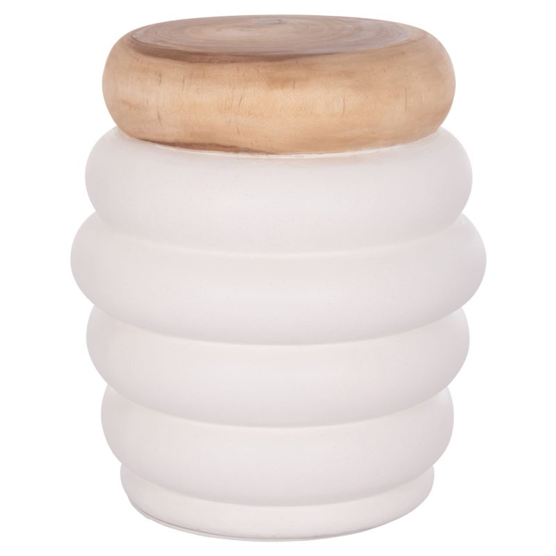 ΣΚΑΜΠΟ PUFFAT HM18172.02 FIBER CEMENT ΛΕΥΚΟ- ΞΥΛΟ TEAK TOP Φ45x46Υεκ.