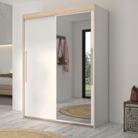 Tulle ντουλάπα με δύο συρόμενες πόρτες 153x60x200εκ. Λευκό / Blond oak