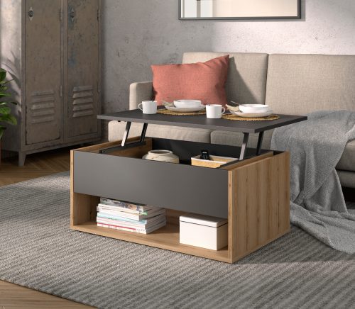 Urban τραπεζάκι σαλονιού με σερβιτόρο 90x60x44/55εκ. Helvezia Oak / Ανθρακί Urban τραπεζάκι σαλονιού με σερβιτόρο 90x60x44/55εκ. Helvezia Oak / Ανθρακί