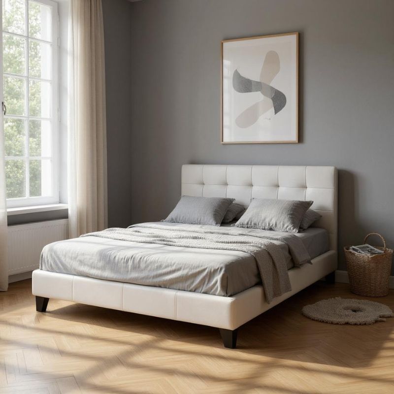 Κρεβάτι Sissy Megapap από τεχνόδερμα χρώμα λευκό 160x200εκ.