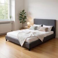 Κρεβάτι Flat Megapap υφασμάτινο χρώμα ανθρακί 140x190εκ.