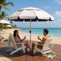 Ομπρέλα θαλάσσης αλουμινίου Malibu Megapap με UPF 50+ προστασία χρώμα ασημί - μπλε Ø2m