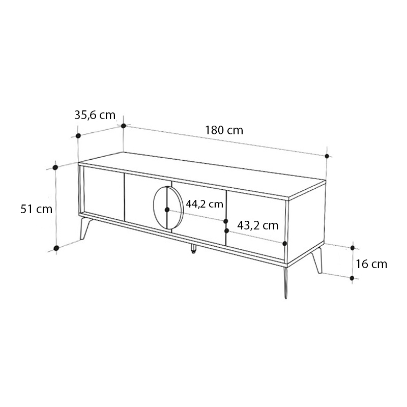 Έπιπλο τηλεόρασης Gora Megapap χρώμα sapphire oak - silky black 180x35,6x51εκ.