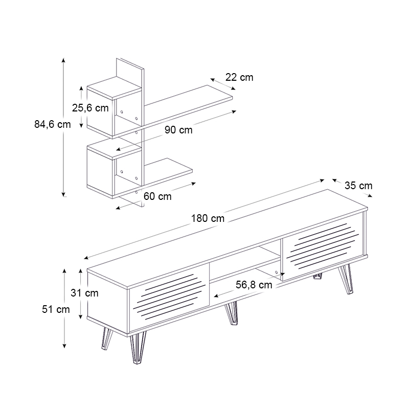 Σύνθεση τηλεόρασης Salerno Megapap χρώμα λευκό 180x35x51εκ.