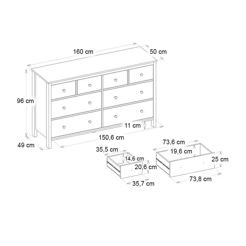 GP042-02233-5 Συρταριέρα - Μπουφές Sabina Megapap χρώμα sepet oak 160x50x96εκ.