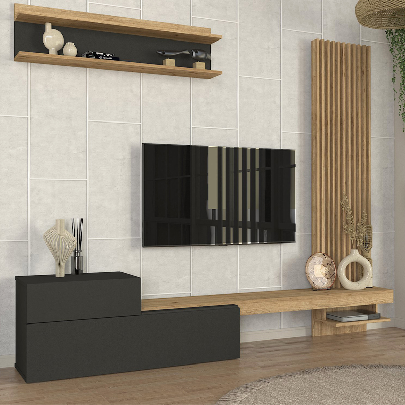 Σύνθεση τηλεόρασης Dumont Megapap χρώμα ανθρακί - sepet oak 240x36,8x200εκ.