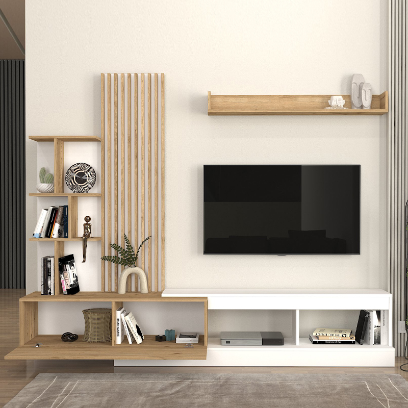 Σύνθεση τηλεόρασης Vermont Megapap χρώμα λευκό - sepet oak 240x40x192εκ.