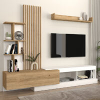 Σύνθεση τηλεόρασης Vermont Megapap χρώμα λευκό - sepet oak 240x40x192εκ.