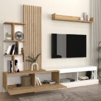 Σύνθεση τηλεόρασης Vermont Megapap χρώμα λευκό - sepet oak 240x40x192εκ.