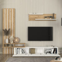 GP042-03241-1 Σύνθεση τηλεόρασης Rosaline Megapap χρώμα λευκό - sepet oak 233x31,3x196,8εκ.