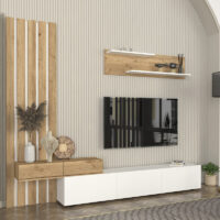 GP042-03241-2 Σύνθεση τηλεόρασης Rosaline Megapap χρώμα λευκό - sepet oak 233x31,3x196,8εκ.