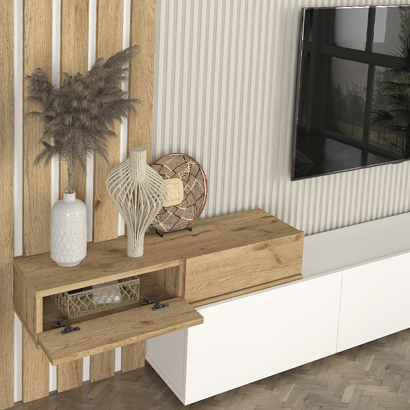 GP042-03241-4 Σύνθεση τηλεόρασης Rosaline Megapap χρώμα λευκό - sepet oak 233x31,3x196,8εκ.