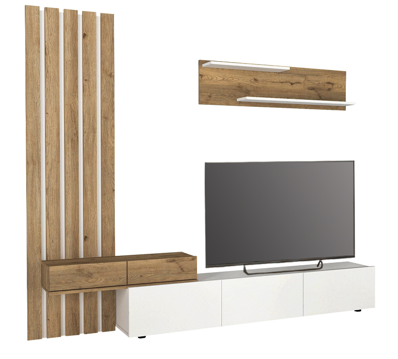 GP042-03241-5 Σύνθεση τηλεόρασης Rosaline Megapap χρώμα λευκό - sepet oak 233x31,3x196,8εκ.