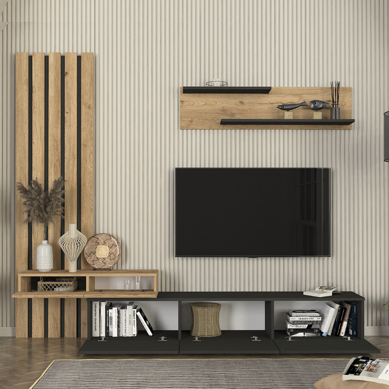 GP042-03242-1 Σύνθεση τηλεόρασης Rosaline Megapap χρώμα ανθρακί - sepet oak 233x31,3x196,8εκ.