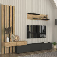 GP042-03242-2 Σύνθεση τηλεόρασης Rosaline Megapap χρώμα ανθρακί - sepet oak 233x31,3x196,8εκ.