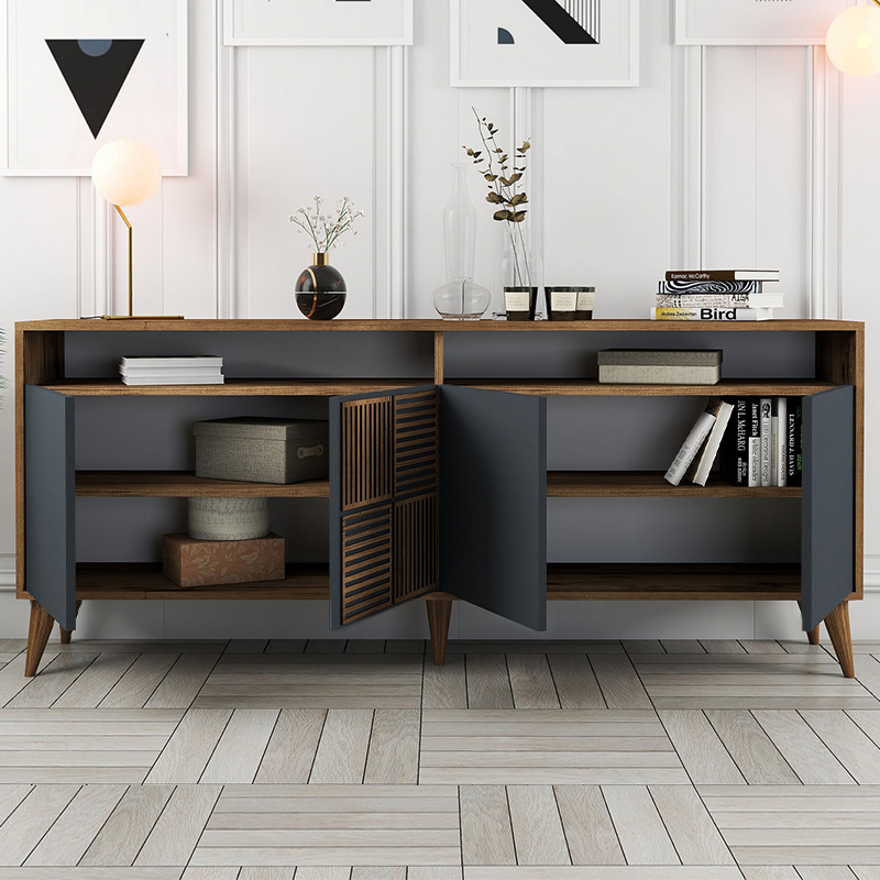 GP052-01192-1 Μπουφές Milan Megapap χρώμα καρυδί - ανθρακί 180x35x78,6εκ.