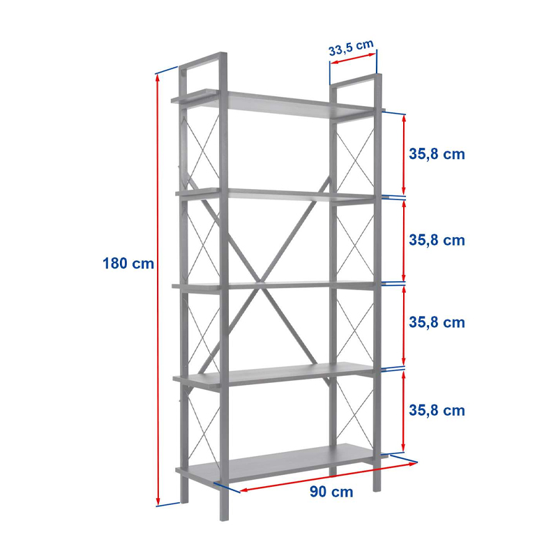 GP052-02193-4 Βιβλιοθήκη Elysian Megapap χρώμα μαύρο 90x33,5x180εκ.