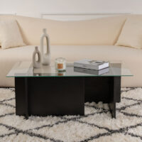 Τραπεζάκι σαλονιού Vetrino Megapap γυάλινο χρώμα black wood 105x65x40εκ.