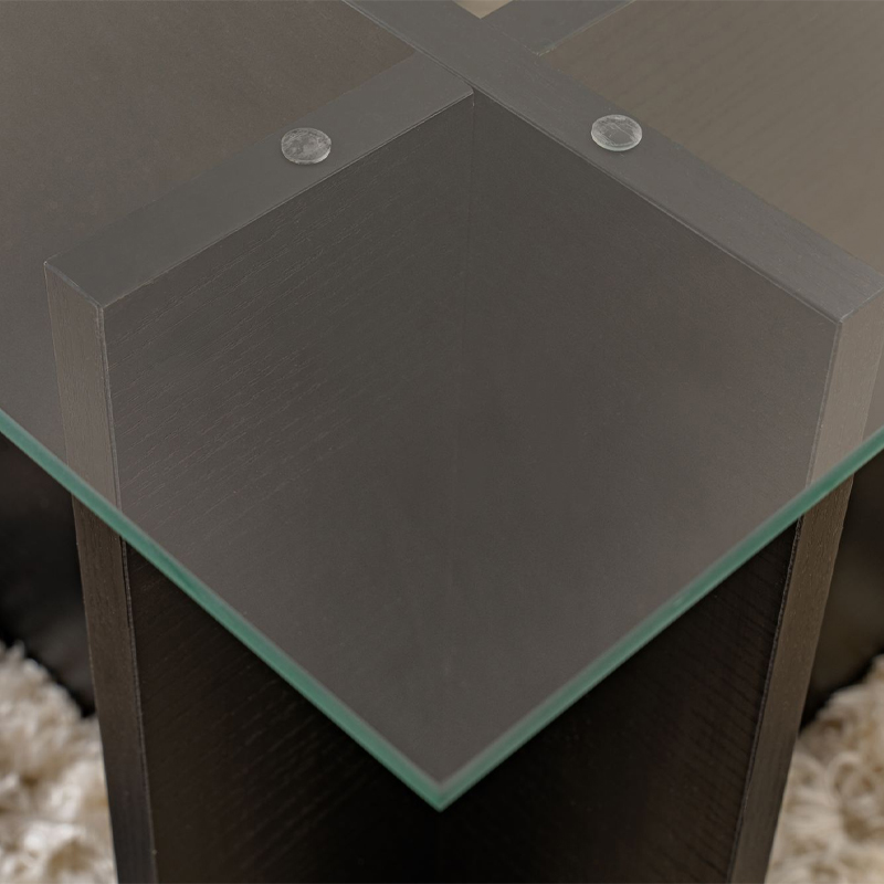 Τραπεζάκι σαλονιού Vetrino Megapap γυάλινο χρώμα black wood 105x65x40εκ.