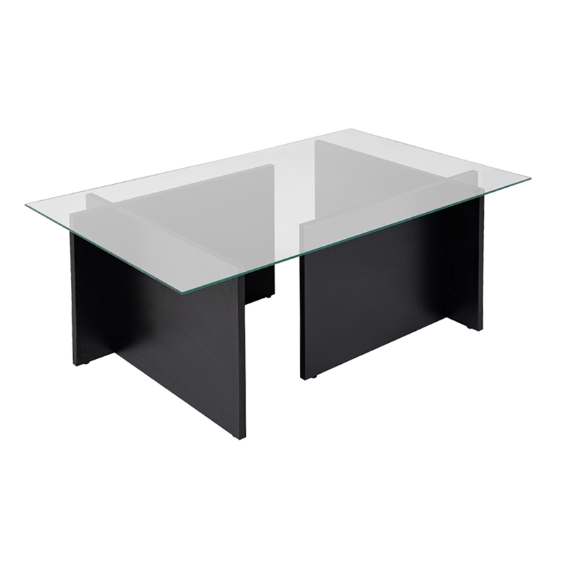 Τραπεζάκι σαλονιού Vetrino Megapap γυάλινο χρώμα black wood 105x65x40εκ.