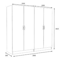 Ντουλάπα ρούχων Victoria Megapap τετράφυλλη χρώμα καρυδί 200x60x181εκ.