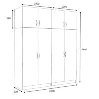 Ντουλάπα ρούχων Victoria Megapap τετράφυλλη με πατάρι χρώμα καρυδί 200x60x240εκ.