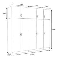 Ντουλάπα ρούχων Victoria Megapap πεντάφυλλη με πατάρι χρώμα καρυδί 250x60x240εκ.