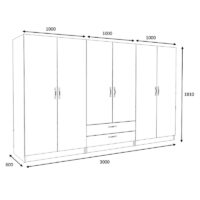 Ντουλάπα ρούχων Victoria Megapap εξάφυλλη με συρτάρια χρώμα καρυδί 300x60x181εκ.